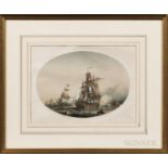 Five Framed Prints of Historic Naval Vessels and Battles:, Vaisseau Francaise 1806, Capture of the C
