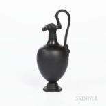 Wedgwood Black Basalt Oenochoe Ewer, England, 1867, trefoil spout with foliate handle terminating at