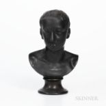 Wedgwood Black Basalt Bust of Horace, England, 19th century, mounted atop a waisted circular socle,