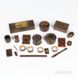 Twenty-one Pieces of Tartanware, Scotland, 19th century, including a score keeper, napkin rings, spo