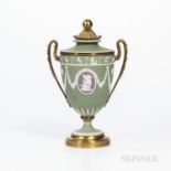 Bronze-mounted Wedgwood Tricolor Jasper Dip Zodiac Vase, England, 19th century, green ground with li