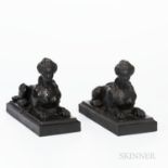 Two Marked Wedgwood Black Basalt Grecian Sphinxes, England, 19th century, possibly non-factory, non-