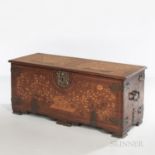 Dutch Marquetry Chest, 19th century, allover floral marquetry, short bracket feet, and bronze strapw