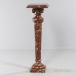 Red Marble Pedestal, on a tapered fluted stem, ht. 44 1/4, wd. 13 1/4, dp. 13 1/4 (top surface 11 1/