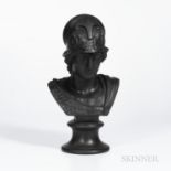 Wedgwood Black Basalt Bust of Minerva, England, late 19th century, mounted atop a waisted circular s
