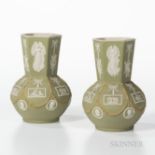 Pair of Wedgwood Tricolor Jasper Dip Vases, England, 19th century, hexagonal shape with green ground