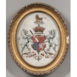 British School, 19th Century, Four Framed Heraldic Coats of Arms, Unsigned, all with Latin mottos in