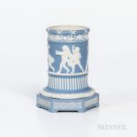 Wedgwood Pale Blue Jasper Dip Vase, England, late 18th century, cylindrical shape with applied white