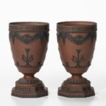 Pair of Wedgwood Rosso Antico Egyptian Vases, England, early 19th century, each with applied black b