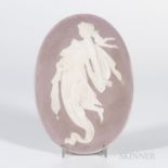 Wedgwood Lilac Jasper Dip Plaque of a Maiden, England, 19th century, oval shape with applied white r