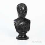 Wedgwood & Bentley Black Basalt Bust of Vestal, England, c. 1780, mounted atop a waisted circular so