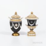 Two Wedgwood Tricolor Jasper Dip Vases and Covers, England, late 19th/early 20th century, each with