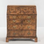 George III Burlwood-veneered Slant-lid Desk, late 18th century, with crossbanded veneer to drawer fr