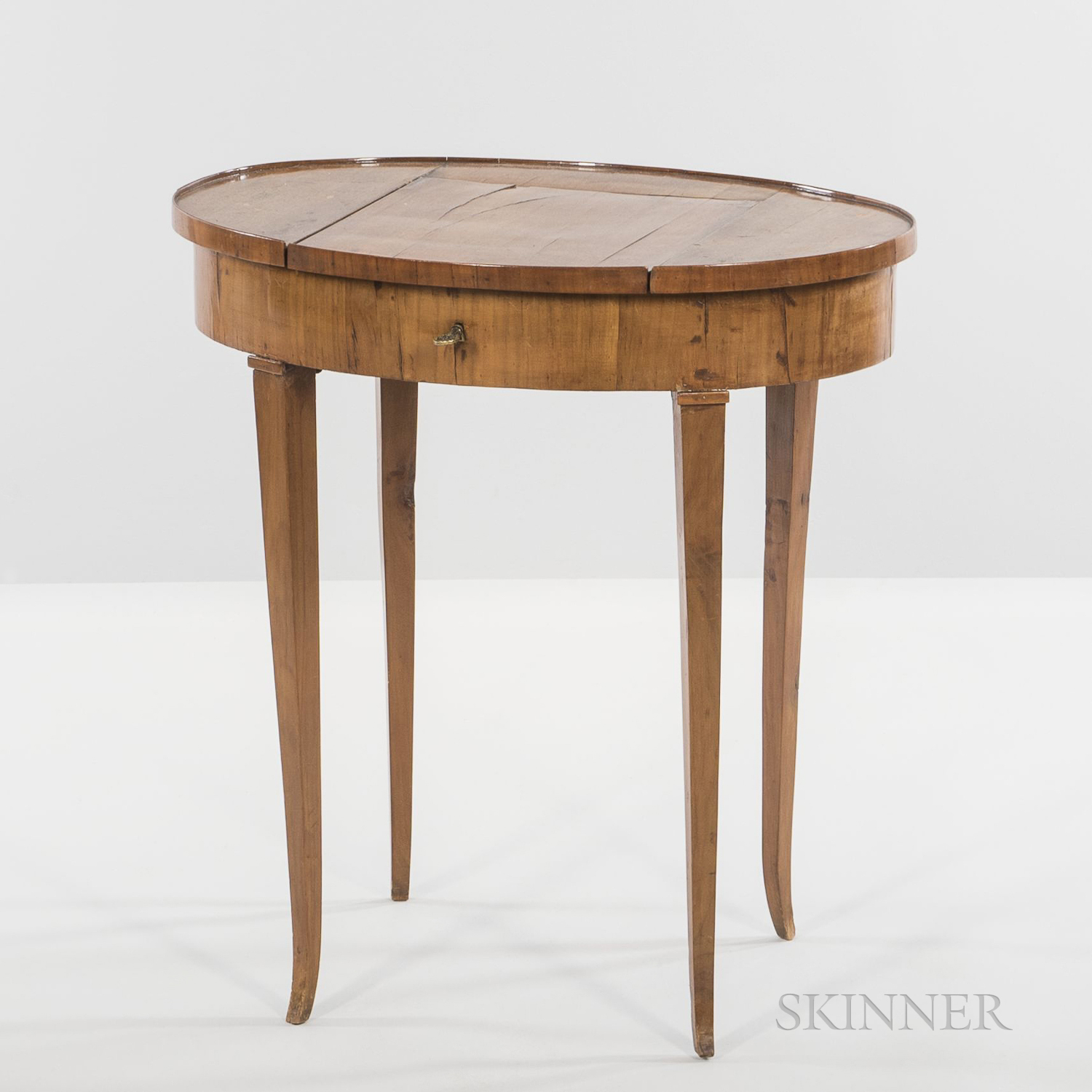 Italian Fruitwood Vanity Table, 19th century, the central hinged lid opening to a mirror and two sma