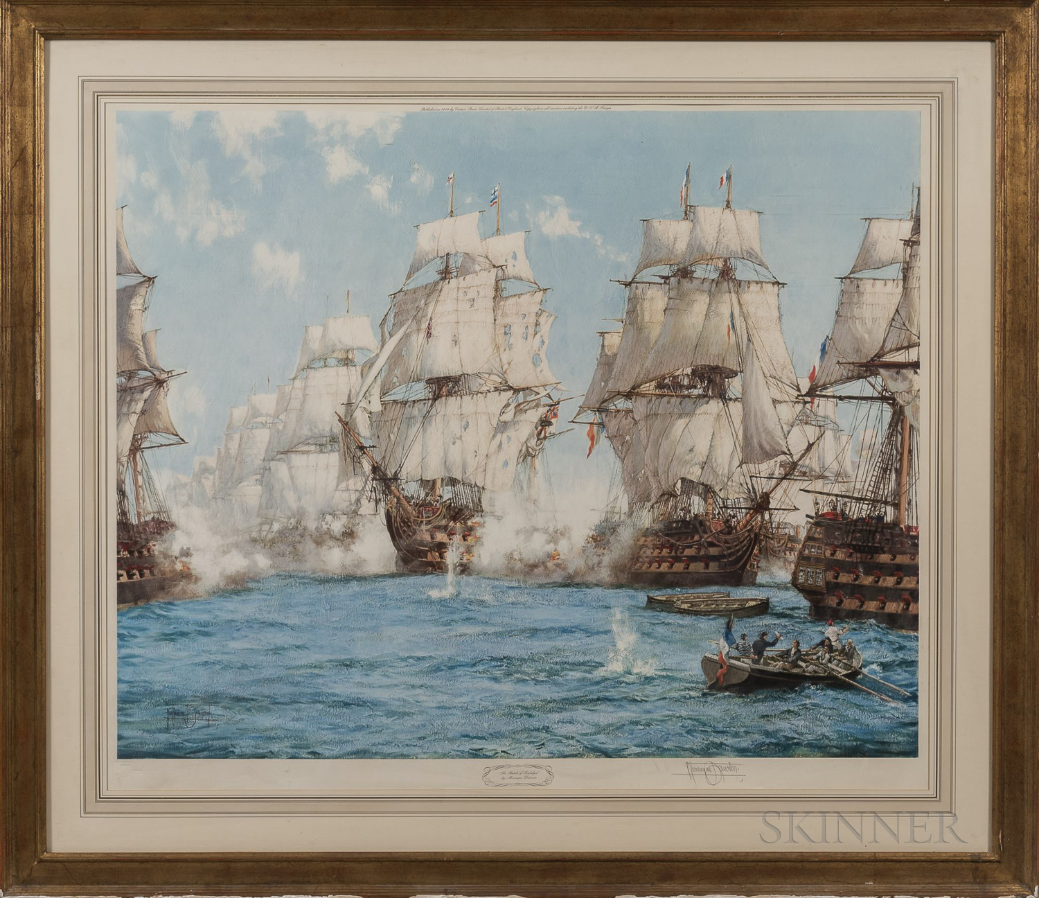After Montague J. Dawson (British, 1890-1973), The Battle of Trafalgar, Signed in the matrix, signed