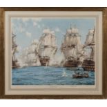 After Montague J. Dawson (British, 1890-1973), The Battle of Trafalgar, Signed in the matrix, signed