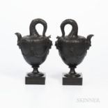 Two Black Basalt Stella Fishtail Ewers, England, c. 1780, possibly non-factory, non-period, each mod