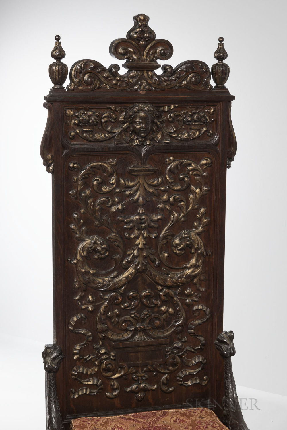 Pair of Renaissance Revival Oak Chairs, late 19th/early 20th century, each with carved acanthine scr - Image 2 of 2