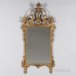 Giltwood Mirror, 19th century, the crest with a central floral bouquet flanked by birds with swags,