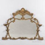 Giltwood Overmantel Mirror, with a carved shell crest flanked by scrollwork, ht. 41, wd. 52 in.