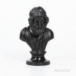 Wedgwood & Bentley Black Basalt Bust of Homer, England, c. 1780, stove-pipe back, mounted atop a wai