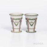 Pair of Wedgwood Tricolor Jasper Vases, England, 19th century, each solid white ground with applied