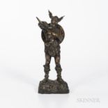 Bronze Figure of a Norseman, 19th century, the standing figure wearing a winged helmet and with shie