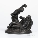 Wedgwood Black Basalt Cupid and Psyche Figure Group, England, 19th century, modeled as Psyche holdin
