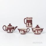 Four Wedgwood Crimson Jasper Dip Items, England, early 20th century, each with white applied classic