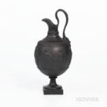 Wedgwood Black Basalt Ewer, England, early 19th century, bulbous shape with scrolled foliate molded