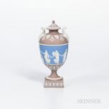 Wedgwood Tricolor Jasper Dip Vase and Cover, England, 19th century, applied white Dancing Hours in r