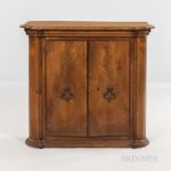 Italian Walnut Table/Hanging Cabinet, with two doors opening to a shelved interior, ht.. 28 1/2, wd.