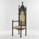 Gothic Revival Carved Armchair, 19th century, in the French style with carved tracery to seat back a