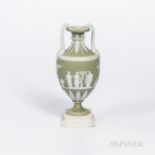 Wedgwood Green Jasper Dip Vase, England, early 19th century applied white relief with lion masks and