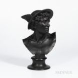 Wedgwood Black Basalt Bust of Mercury, England, 19th and early 20th century, mounted atop a waisted