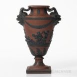 Rosso Antico Vase, England, early 19th century, possibly Spode, applied black basalt relief includin