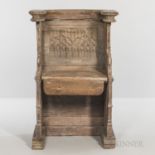 Gothic-style Carved Oak Choir Stall, late 19th/early 20th century, the hinged seat opening to a carv