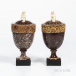 Two Similar Wedgwood & Bentley Granite Vases, England, c. 1770, white terra-cotta widow finials to a
