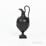 Wedgwood & Bentley Black Basalt Ewer, England, c. 1780, foliate molded handle to a bulbous shape wit