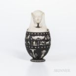 Wedgwood Black Jasper Dip Canopic Jar and Cover, England, 19th century, with applied white bands of