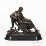 Classical Bronze Figure of a Roman Stateman, 19th century, modeled seated on an Egyptian revival cha
