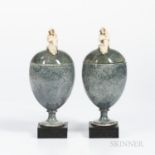 Pair of Wedgwood & Bentley Porphyry Vases and Covers, England, c. 1780, gilded white terra-cotta wid