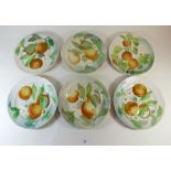 A set of six St Clement French faience dessert plated decorated oranges and blossom
