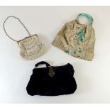 A 19th century cream beaded evening purse and two other evening bags
