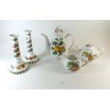 A group of Portmeirion 'Pomona' ware including: coffee pot, teapot, pair of candlesticks, jug and