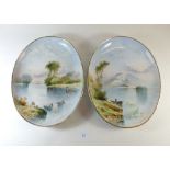 A pair of oval plates painted views of the River Severn, by Micklewright