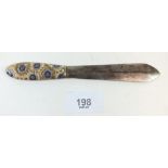 An enamel handled Faberge style paperknife with silver plated blade - 16cm long