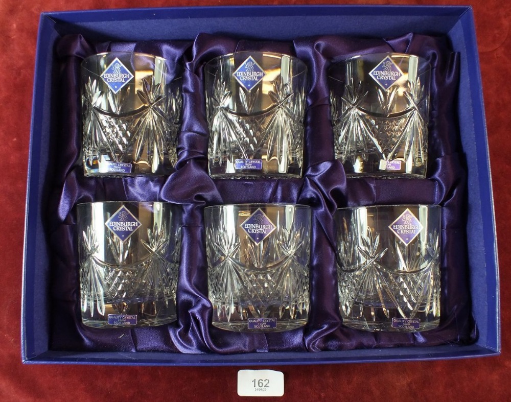 A set of six Edinburgh Crystal cut glass tumblers - boxed