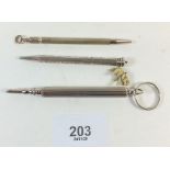 Two silver propelling pencils and a silver plated propelling pencil