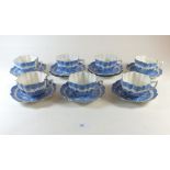 A blue and white set of 7 Victorian teacups and 9 saucers - some a/f